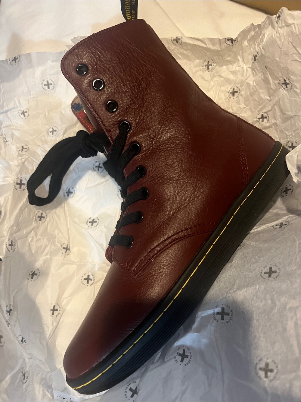 Dr. Martens Burgundy Leather Lace-Up Combat Boot with Black Laces